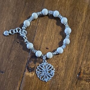 Brighton Silver and Cream Beaded Bracelet